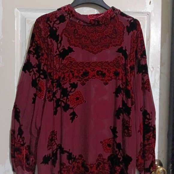 Citron Sz. 4X Rayon & Silk Mix Burgundy Velvet Burnout Button Down Tunic Blouse - Picture 15 of 16